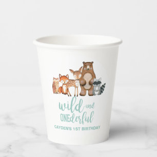 Wild One Woodland Animal Birch Tree First Birthday Paper Cups