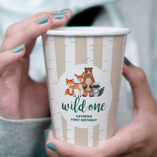 Wild One Woodland Animal Birch Tree First Birthday Paper Cups (Creator Uploaded)