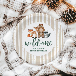 Wild One Woodland Animal Birch Tree First Birthday Paper Plate