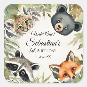 Wild One Woodland Animal Birthday Party Square Sticker