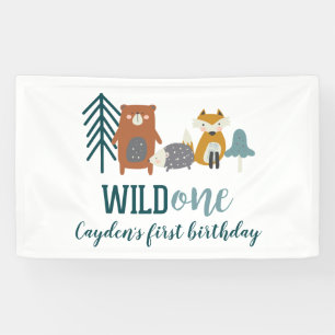 Wild One Woodland Animal First Birthday Banner
