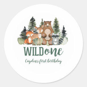 Wild One Woodland Animal First Birthday Classic Round Sticker