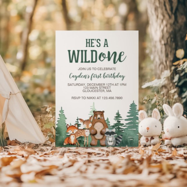 Wild One Woodland Animal First Birthday Invitation (Creator Uploaded)