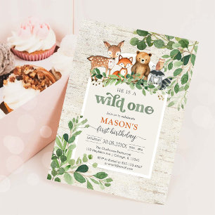 WIld One Woodland Animals 1st Birthday Invitation