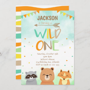 Wild One Woodland Animals 1st Birthday Invite