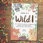 Wild One Woodland Animals 1st Birthday Party Invitation<br><div class="desc">This cute first birthday party invitation is decorated with hand drawn watercolor woodland animals,  fox,  squirrel,  racoon,  rabbit and hedgehog  surrounded by forest greenery.
Easily customisable with your details.
Because we create our own artwork you won't find this exact image from other designers.
Original Watercolor © Michele Davies.</div>