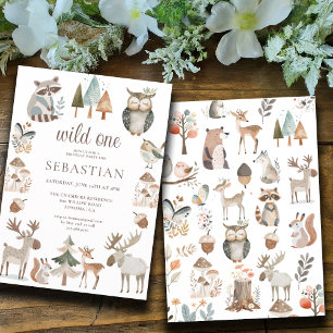 Wild One Woodland Animals Birthday Invitation