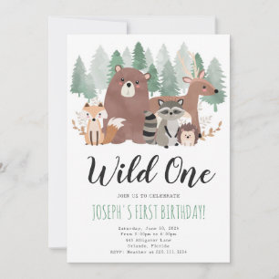 Wild One Woodland Animals Birthday Party Invite