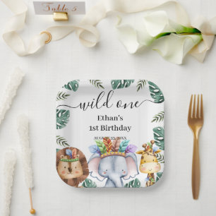 Wild One Woodland Animals Forest 1st Birthday Pape Paper Plate