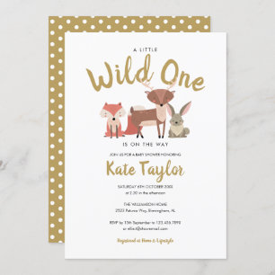 Wild One Woodland Animals Neutral Baby Shower Invitation