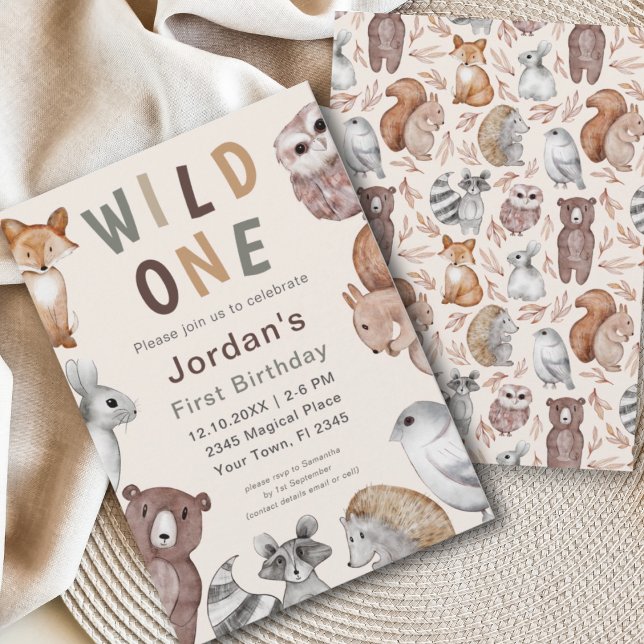 Wild One Woodland Animals !st Birthday Party Invitation (Creator Uploaded)