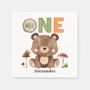 Wild One Woodland Bear 1st Birthday Napkins