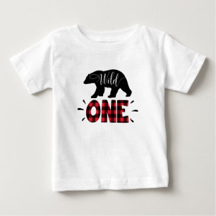 Wild One Woodland Bear Plaid 1st Birthday T-Shirt
