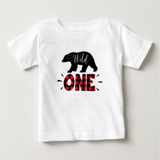Wild One Woodland Bear Plaid 1st Birthday T-Shirt