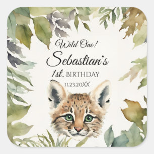 Wild One Woodland Bobcat Birthday Party Square Sticker