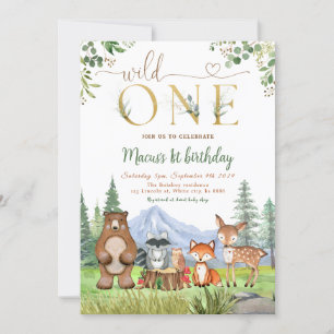 Wild One Woodland Creatures Birthday Party Invitation