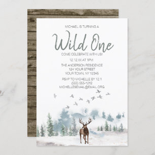 Wild One Woodland Deer Forest First Birthday Invitation