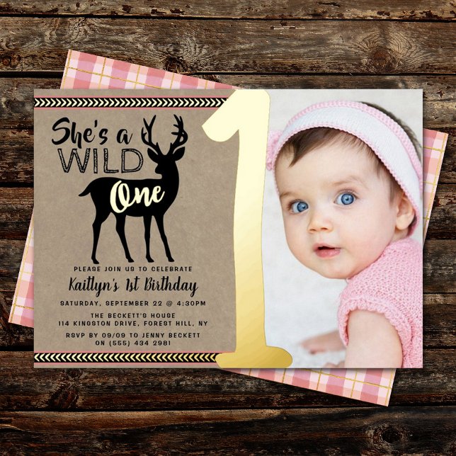 Wild One Woodland Deer Girls 1st Birthday Real (Creator Uploaded)