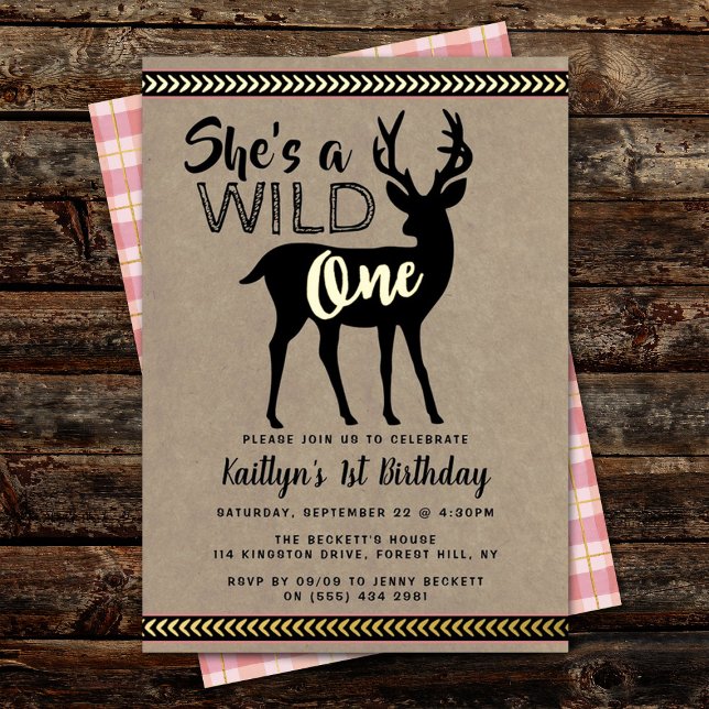 Wild One Woodland Deer Girls 1st Birthday Real (Creator Uploaded)