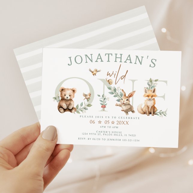 Wild One Woodland forest animals 1st Birthday Boy Invitation (Creator Uploaded)