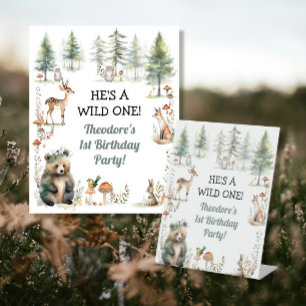 Wild One Woodland Forest Bear Deer 1ST Birthday Pedestal Sign