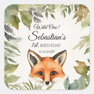 Wild One Woodland Fox Birthday Party Square Sticker