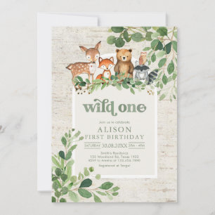 Wild One Woodland Party Animals 1st Birthday Invitation