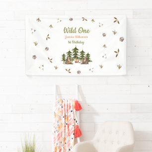Wild One woodland watercolor Birthday Party Banner