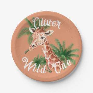 Wild One Year Safari giraffe 1st Birthday Paper Plate