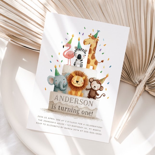 Wild One Zoo Animals Neutral First Birthday Party Invitation (Creator Uploaded)