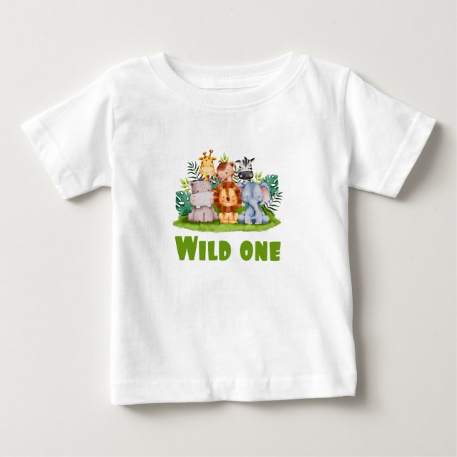 Wild One Zoo Birthday Safari Jungle Animal Baby T-Shirt (Front)