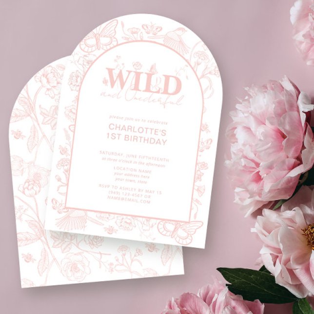 Wild & Onederful Blush Pink Floral 1st Birthday Invitation (Creator Uploaded)