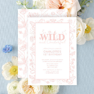 Wild & Onederful Blush Pink Floral 1st Birthday Invitation