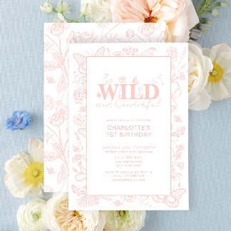 Wild & Onederful Blush Pink Floral 1st Birthday Invitation