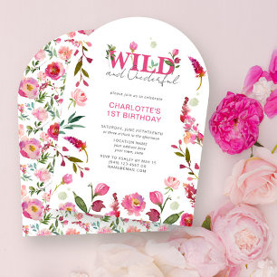 Wild & Onederful Pink Floral Girl 1st Birthday Invitation