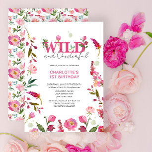 Wild & Onederful Pink Floral Girl 1st Birthday Invitation