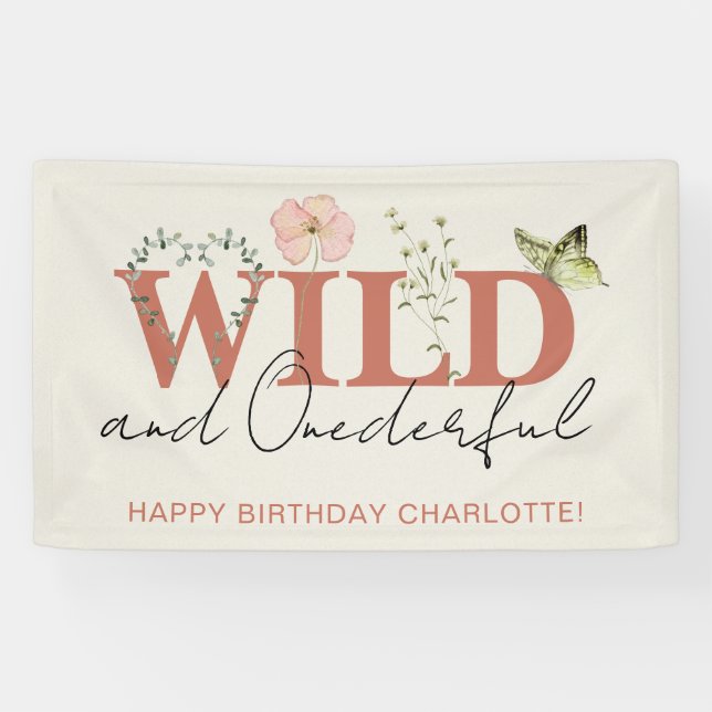 Wild & Onederful Terracotta Girl 1st Birthday Banner (Horizontal)