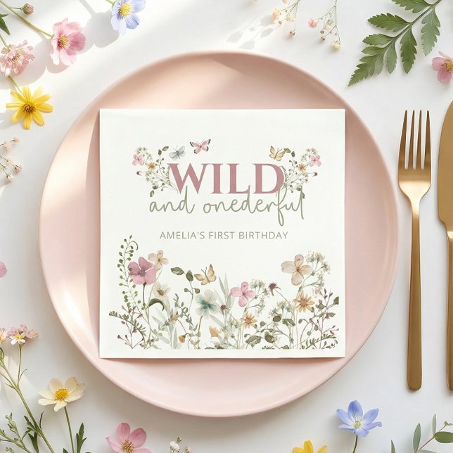 Wild & Onederful Wildflower 1st Birthday Party Napkin (Creator Uploaded)