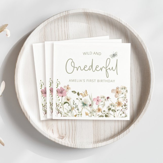 Wild & Onederful Wildflower 1st Birthday Party Napkin (Creator Uploaded)
