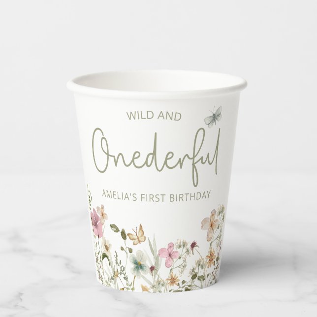 Wild & Onederful Wildflower 1st Birthday Party Paper Cups (Front)