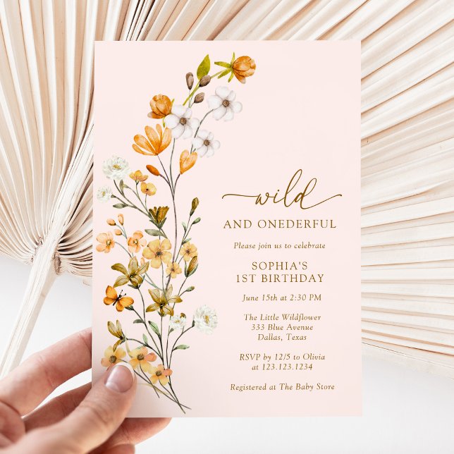 Wild & Onederful Wildflower Girl 1st Birthday Invitation (Creator Uploaded)
