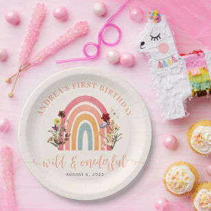 Wild & Onederful Wildflower Rainbow 1st Birthday Paper Plate