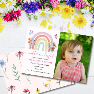 Wild & Onederful Wildflower Rainbow 1st Photo Invitation