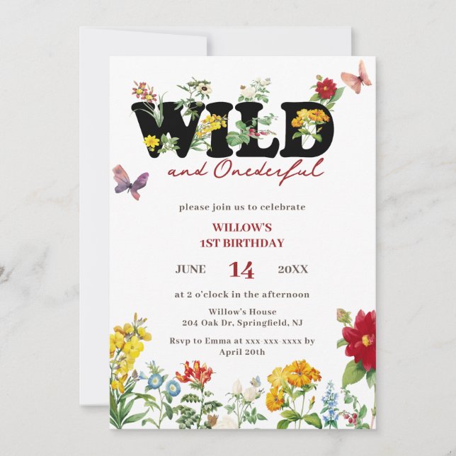 Wild & Onederful Wildflower Summer 1st Birthday  Invitation (Front)