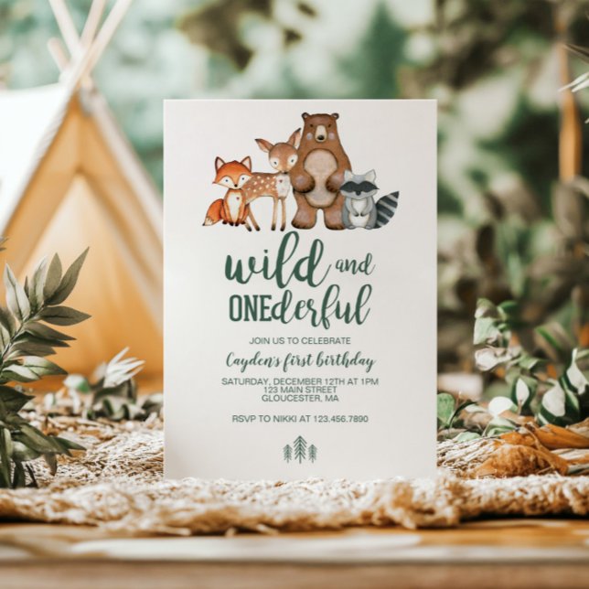 Wild Onederful Woodland Animal First Birthday Invi Invitation (Creator Uploaded)
