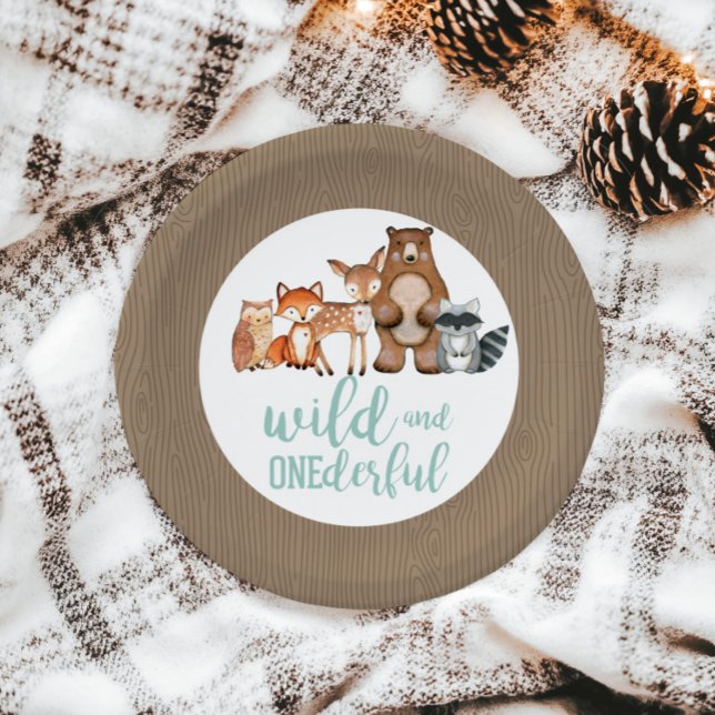 Wild Onederful Woodland Animal First Birthday Pape Paper Plate (Creator Uploaded)