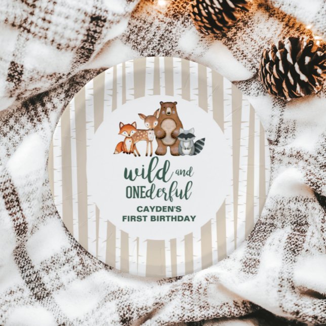Wild Onederful Woodland Animal First Birthday Paper Plate (Creator Uploaded)