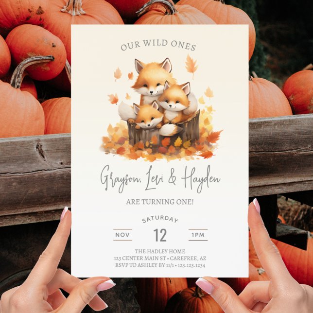 Wild Ones Triplets Joint 1st Birthday  Invitation (Creator Uploaded)