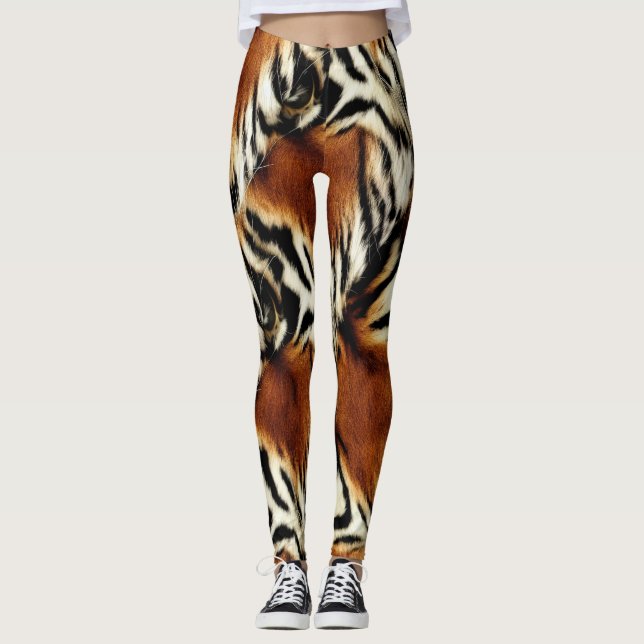 Wild Orange and White Tiger Stripes Leggings (Front)