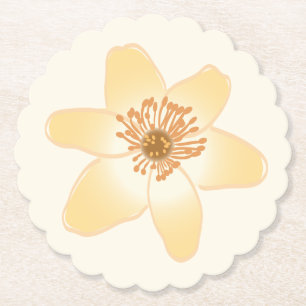 Wild Orange Anemone Flowers - botanical drawing. Paper Coaster